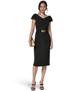 Donna Karan Portrait Neck Sheath Midi Dress With Hardware - Black