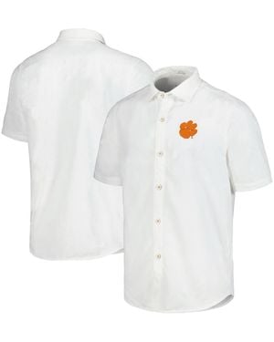 Tommy Bahama Clemson Tigers Coconut Point Palm Vista Islandzone Camp Button-up Shirt - White