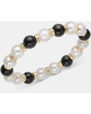 Charter Club Glass And Faux Pearl Stretch Bracelet - Metallic
