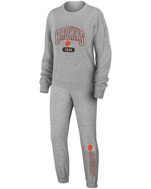WEAR by Erin Andrews 2-piece Cleveland Browns Plus Size Knitted Tri-blend Long Sleeve T-shirt & Pants Lounge Set - Gray