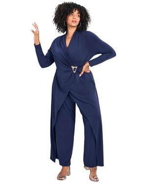 Avenue Plus Size Glamour Wrap Front Jumpsuit - Blue