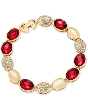 Anne Klein Gold-tone Crystal Domed Metal & Stone Line Bracelet - Red