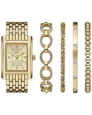 Folio Quartz Three-hand Alloy Watch Set - Metallic