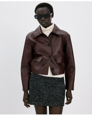 Mango Faux-leather Pockets Jacket - Brown