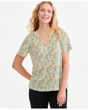 Style & Co. Style Co Printed Split Neck Flutter Sleeve Top Macys Exclusive - Multicolor