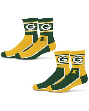 Starter And 2-pack Green/gold Green Bay Packers Double Color Block Mid-crew Socks - Yellow