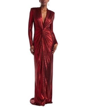 Tadashi Shoji Ferrum Metallic Twist Drape Gown - Red