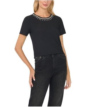 Cece Embellished Short-sleeve Crewneck T-shirt - Black
