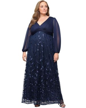 Alex Evenings Plus Size V-neck Embroidered Ball Gown - Blue