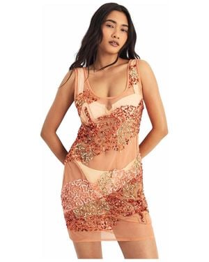 Nasty Gal Beaded Sheer Mini Beach Dress - Orange