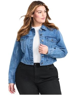 Avenue Plus Size Emma Denim Cropped Jacket - Blue