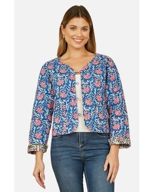 Yumi' Floral Reversible Cotton Quilted Jacket - Blue
