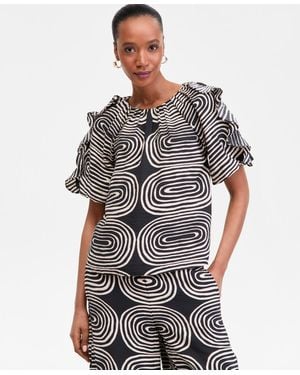 INC International Concepts Printed Ruffle-sleeve Top - Gray