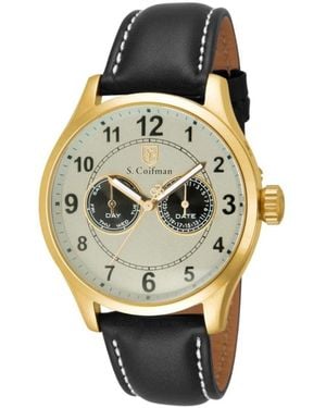INVICTA WATCH S.coifman Heritage Chronograph Dial Leather Strap Watch - Metallic
