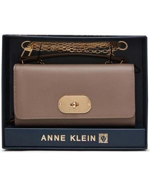 Anne Klein Oval Turn-lock Chain Wallet - Brown