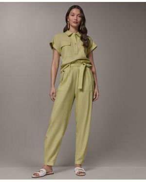 Donna Karan Cap Sleeve Shirt Pleated Pant With Wide Cuff Detail - Green