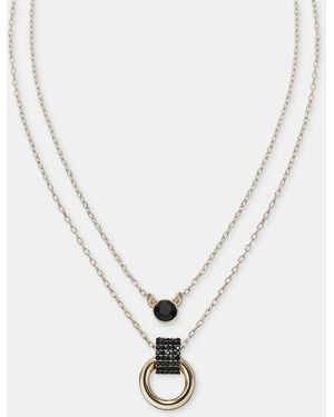 DKNY Glass Crystal Gold-tone 2 Row Ring Pendant Necklace - White