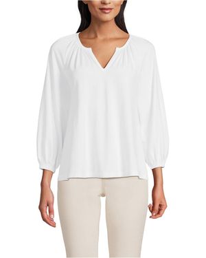 Lands' End Lightweight Jersey Notch Neck Gather Blouse - White