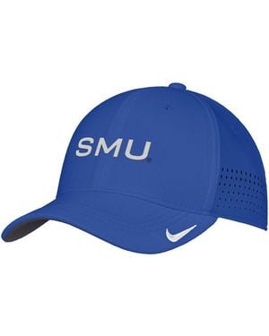Nike Smu Mustangs 2026 On-field Aerobill Swooshflex Stretch Fit Curved Bill Baseball Cap - Blue