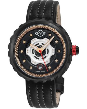 Gevril Gv2 Motorcycle Swiss Automatic Italian Leather Strap Watch - Black