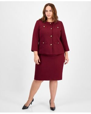 Le Suit Plus Size Button-front Jacket & Pencil 2 Piece Skirt Suit - Red