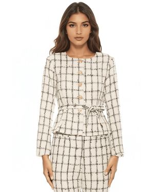 Alexia Admor Arjun Plaid Long Sleeve Scoop Neck Sweater Jacket - White