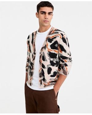 Mode Of One Animal-print Relaxed-fit Cardigan - Black