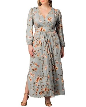 Kiyonna Plus Size Kelsey Long Sleeve Maxi Dress - Multicolor