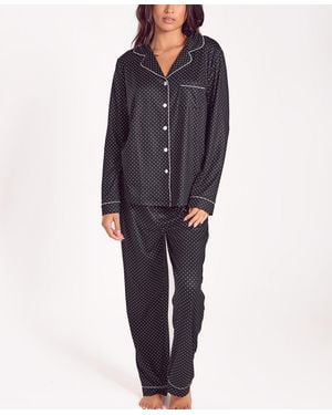 iCollection Brushed Micro Stretch Knit Long-sleeve Pajama Set - Blue