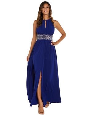 R & M Richards Dress, Sleeveless Beaded Evening Gown - Blue