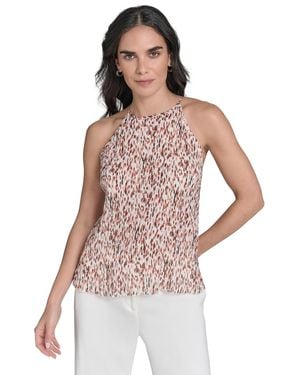 売れ筋商品|||カルバンクライン カットソー トップス レディース Petite Striped Pleated-Neck Top Light Sky Multi Calvin Klein Petite Striped Pleated-neck Top in Blue | Lyst