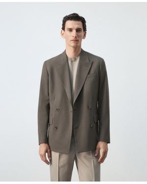 Mango Boston Regular-fit Double-breasted Suit Blazer - Gray