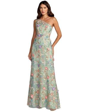 Mac Duggal One Shoulder Lace Embroidered Gown - Green