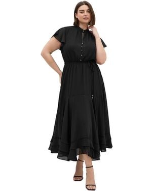 City Chic Plus Size Yasmine Victorian-turtleneck Sheer Cap-flutter Sleeves Maxi Dress - Black
