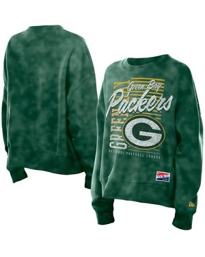 KTZ Bay Packers Oversized Throwback Mineral Wash Crew Neck Sweatshirt - Green