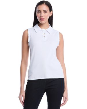 Rafaella Petite Ruffle Trim Sleeveless Polo Shirt - White