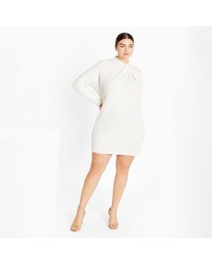 City Chic Wrap Neck Dress - White