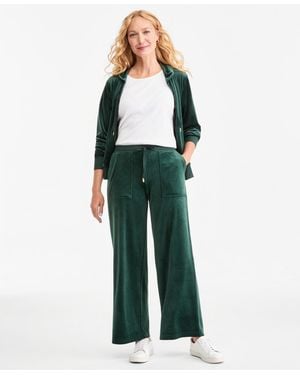Style & Co. Petite Pull-on Wide-leg Velour Lounge Pants - Green