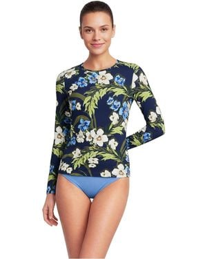 Lands' End Long Torso Sunshade Upf 50 Long Sleeve Rash Guard Swim Tee - Blue