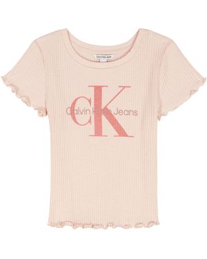 Calvin Klein Girls' 7-16 Ck Logo Chunky Rib Short-sleeve Top - Pink