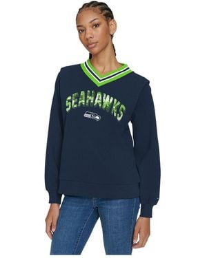 Tommy Hilfiger Navy Seattle Seahawks Alice V-neck Pullover Sweatshirt - Blue