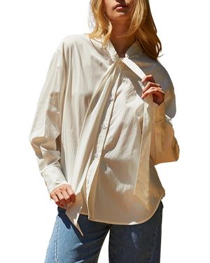 Crescent Blaire Neck Tie Button Up Blouse - Natural