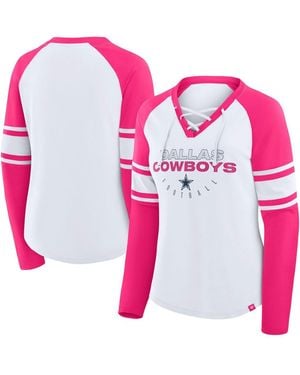 Fanatics White/pink Dallas Cowboys Redzone Rhinestone Bling Lace Up Long Sleeve T-shirt