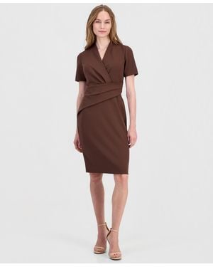Anne Klein Surplice V-neck Scuba Crepe Dress - Red