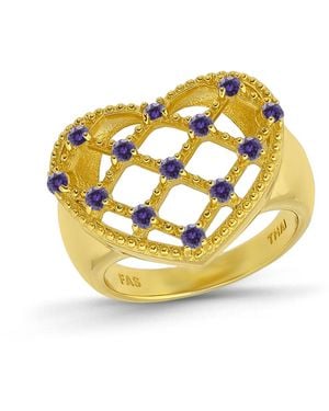 Macy's 14k Gold-plated Over Brass Amethyst Cubic Zirconia Lattice Heart Shaped Ring - Metallic