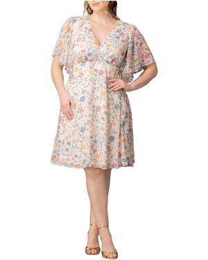 Kiyonna Plus Size Florence Flutter Sleeve Dress - Multicolor