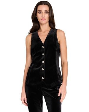 Tahari Collarless Velvet Vest - Black