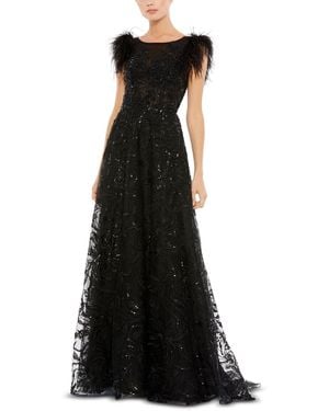 Mac Duggal Feathers Long Evening Dress - Black