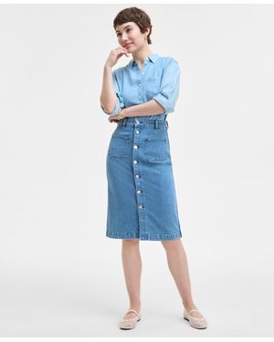On 34th Patch-pocket Denim Midi Skirt - Blue