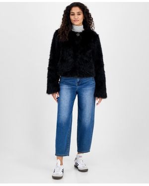 Cece Collarless Short Faux-fur Coat - Blue